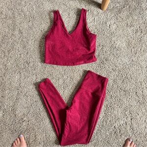 Beyond Yoga Cranberry Pants + Cropped V Neck Bra Set | Both M